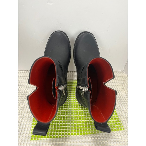 Rag & Bone Moto Rain Boots Black Red Lining Zip Ankle Boots Size 37 - Picture 4 of 10